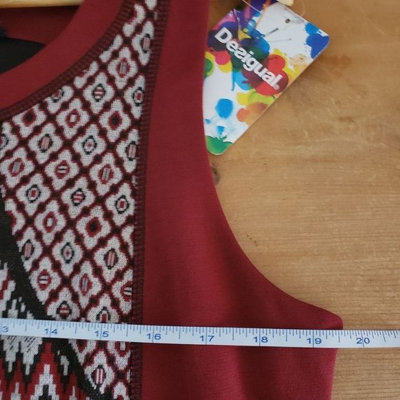 Desigual XLarge NWT Red Burgundy Patchwork Sheath Dress - Red Sweaterdress - Picture 9 of 13